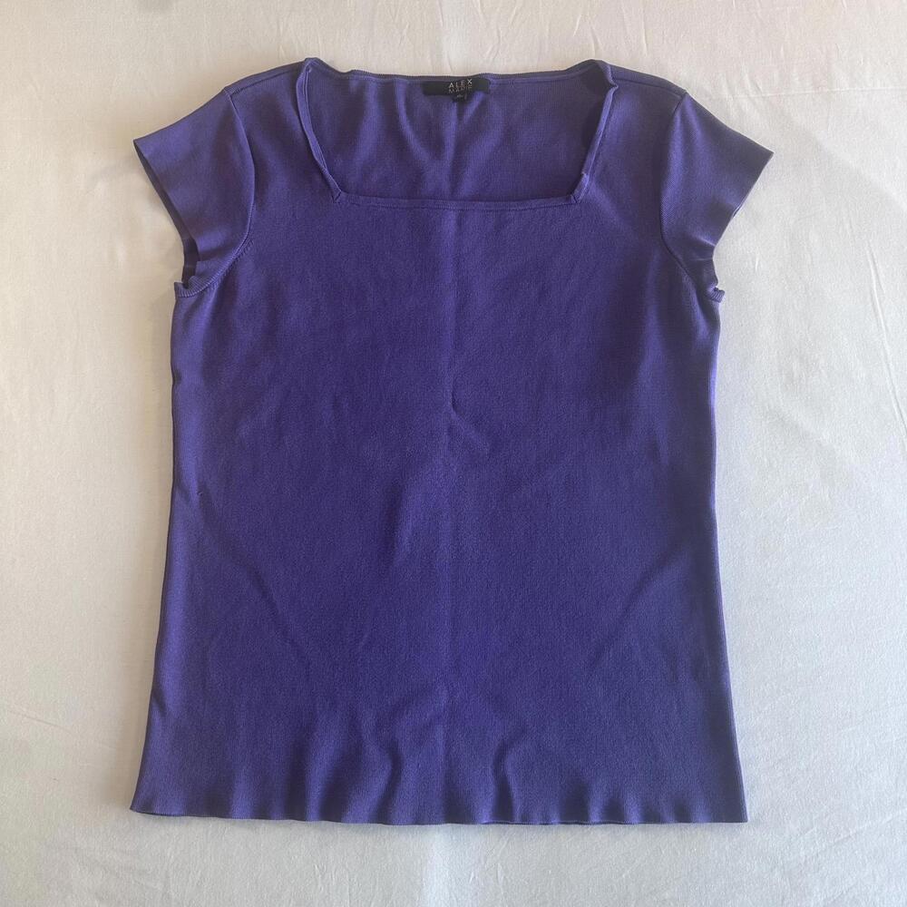 Alex Marie Women's Purple Square Neckline Short Sleeve Silk Blend Sweater Sz XL